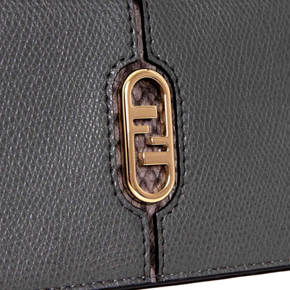 Fendi O'Lock Anthracite Gray and Python Print Leather Snap Continental Wallet