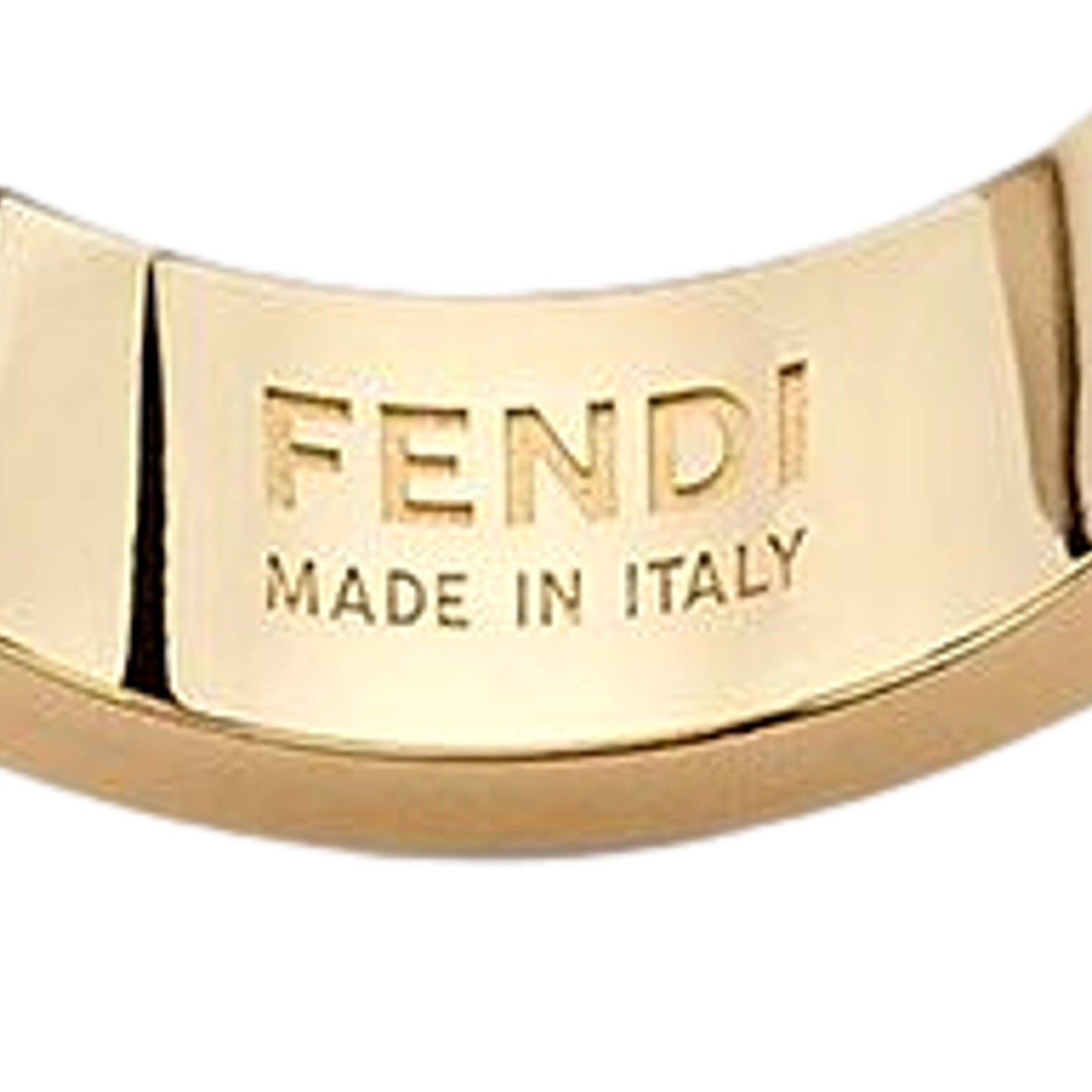 Fendi FF Crystal Embellished Wide Band Gold Ring Small