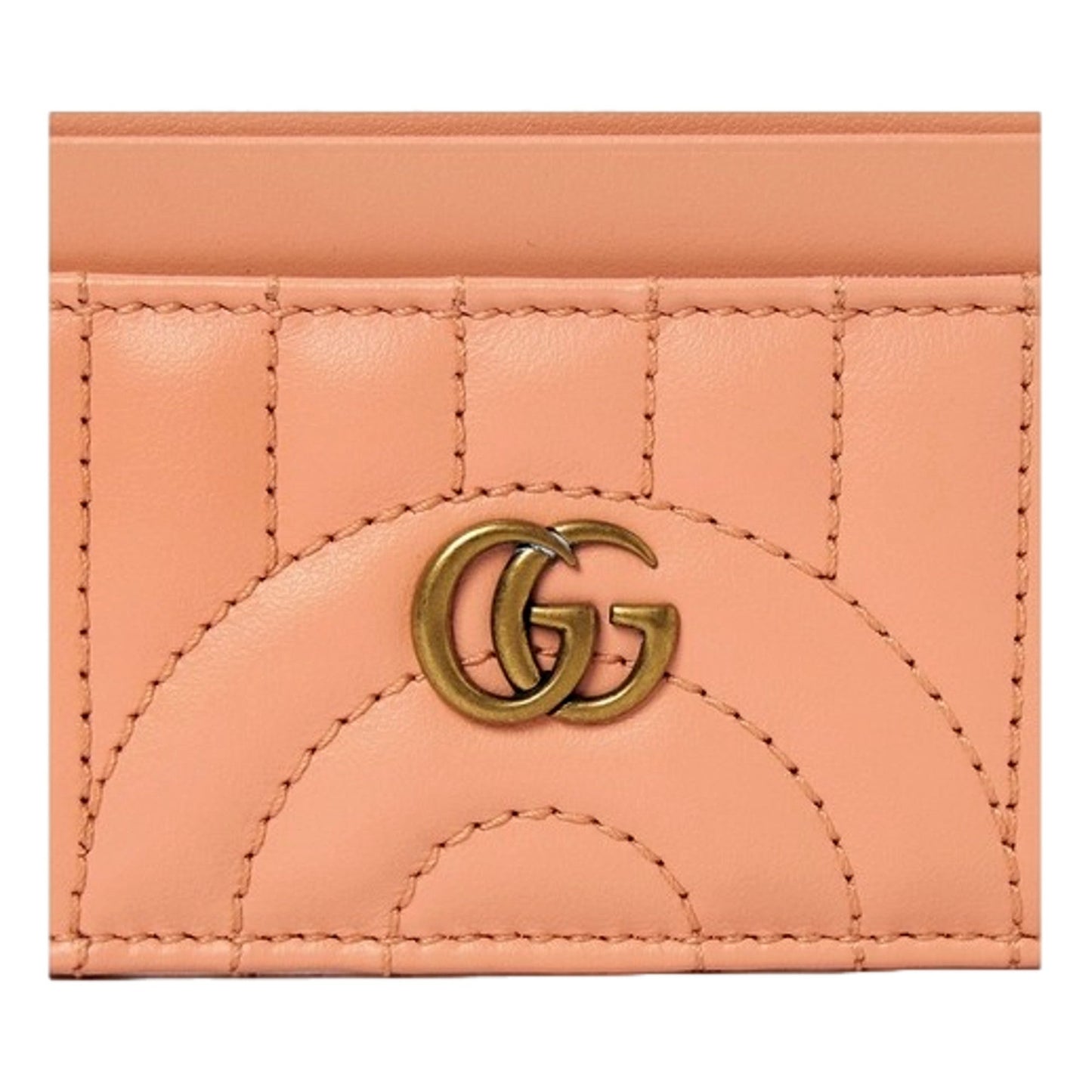 Gucci GG Marmont Matelassé Leather 2-Tier Card Case Wallet Peach