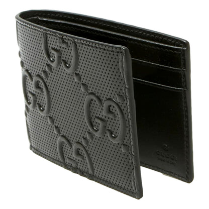 Gucci Calfskin Leather GG Tennis Embossed Bi-Fold Wallet Black