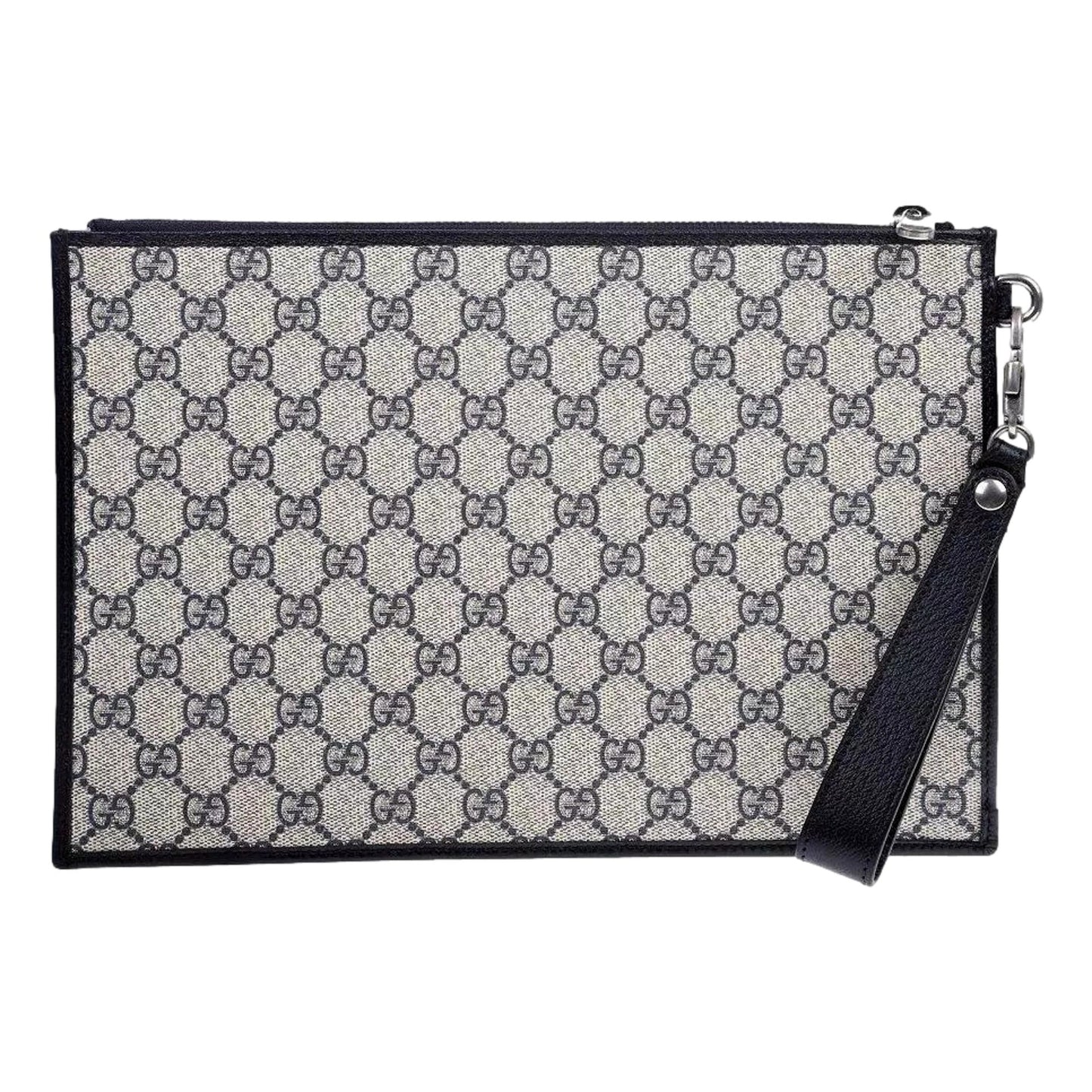 Gucci GG Supreme Coated Canvas Wristlet Clutch Handbag Beige and Navy