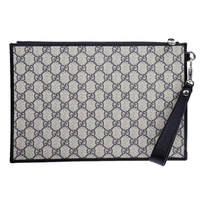Gucci GG Supreme Coated Canvas Wristlet Clutch Handbag Beige and Navy