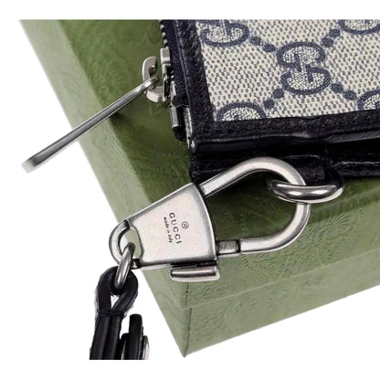 Gucci GG Supreme Coated Canvas Wristlet Clutch Handbag Beige and Navy