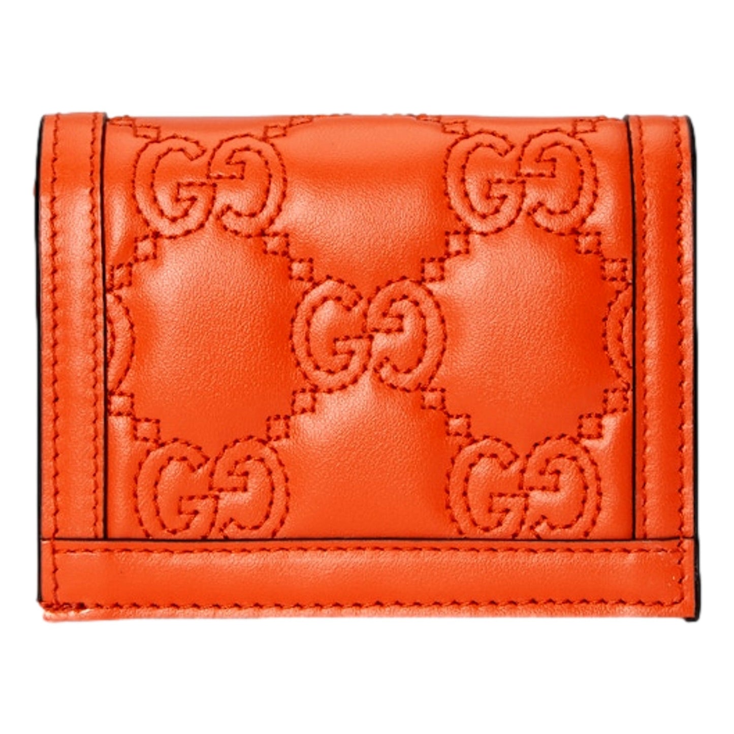 Gucci GG Quilted Matelassé Leather Card Case Wallet In Orange