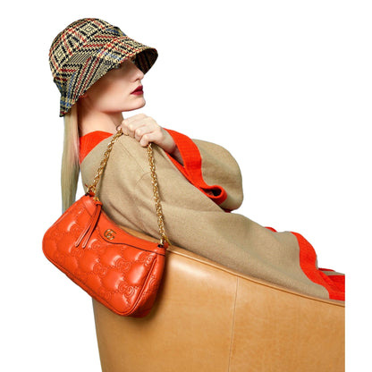 Gucci GG Quilted Matelassé Leather Mini Shoulder Bag In Orange