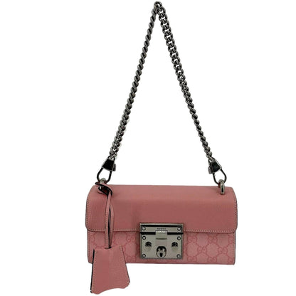 Gucci Pink GG Supreme Leather Padlock Chain Small Handbag Pink