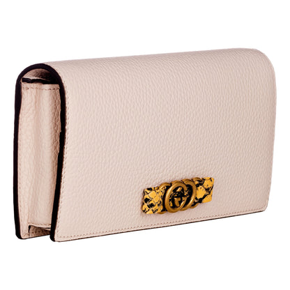 Gucci Interlocking Double G Python Leather Bow Chain Wallet Light Pink