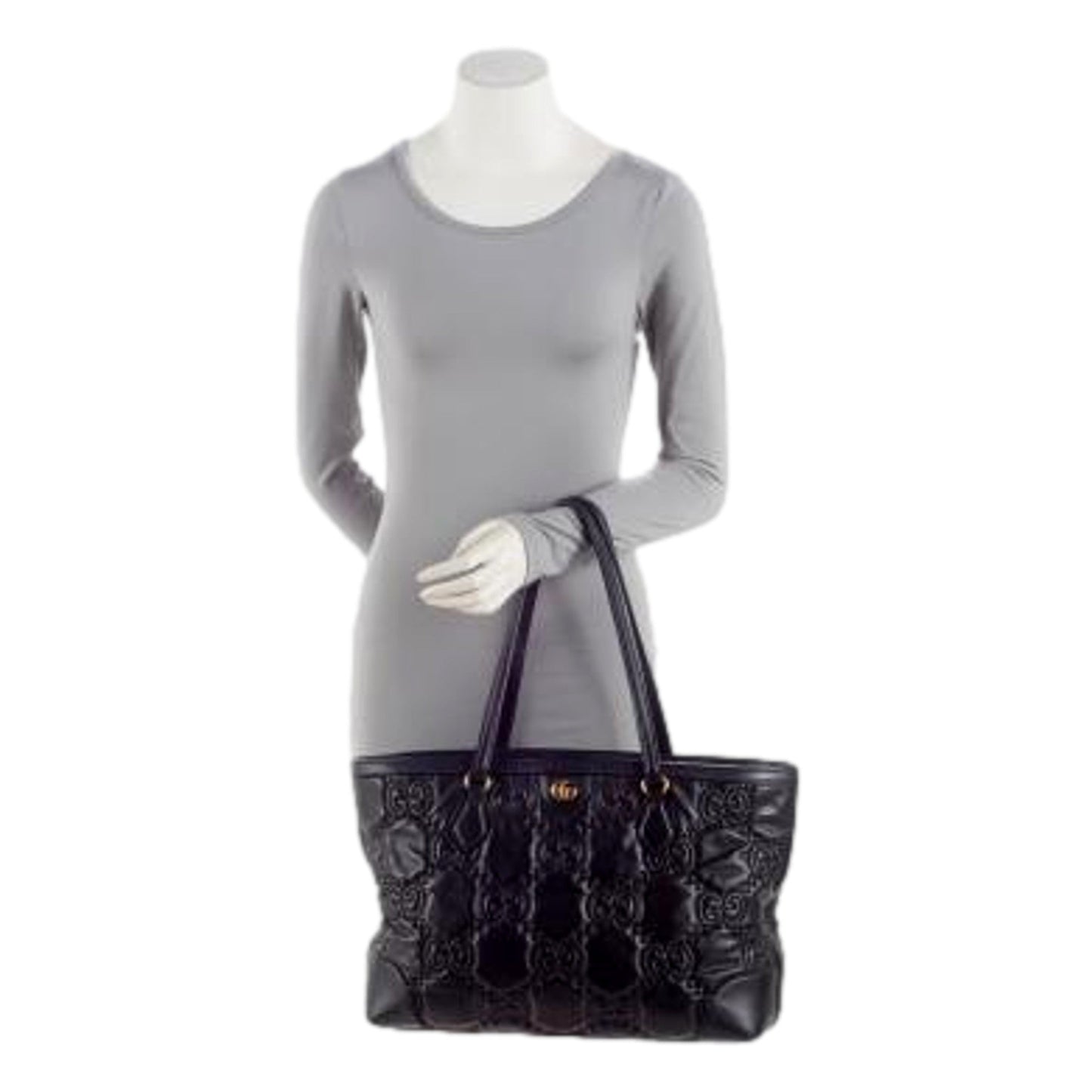 Gucci Ophidia Jumbo GG Matellase Medium Black Leather Tote
