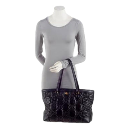 Gucci Ophidia Jumbo GG Matellase Medium Black Leather Tote