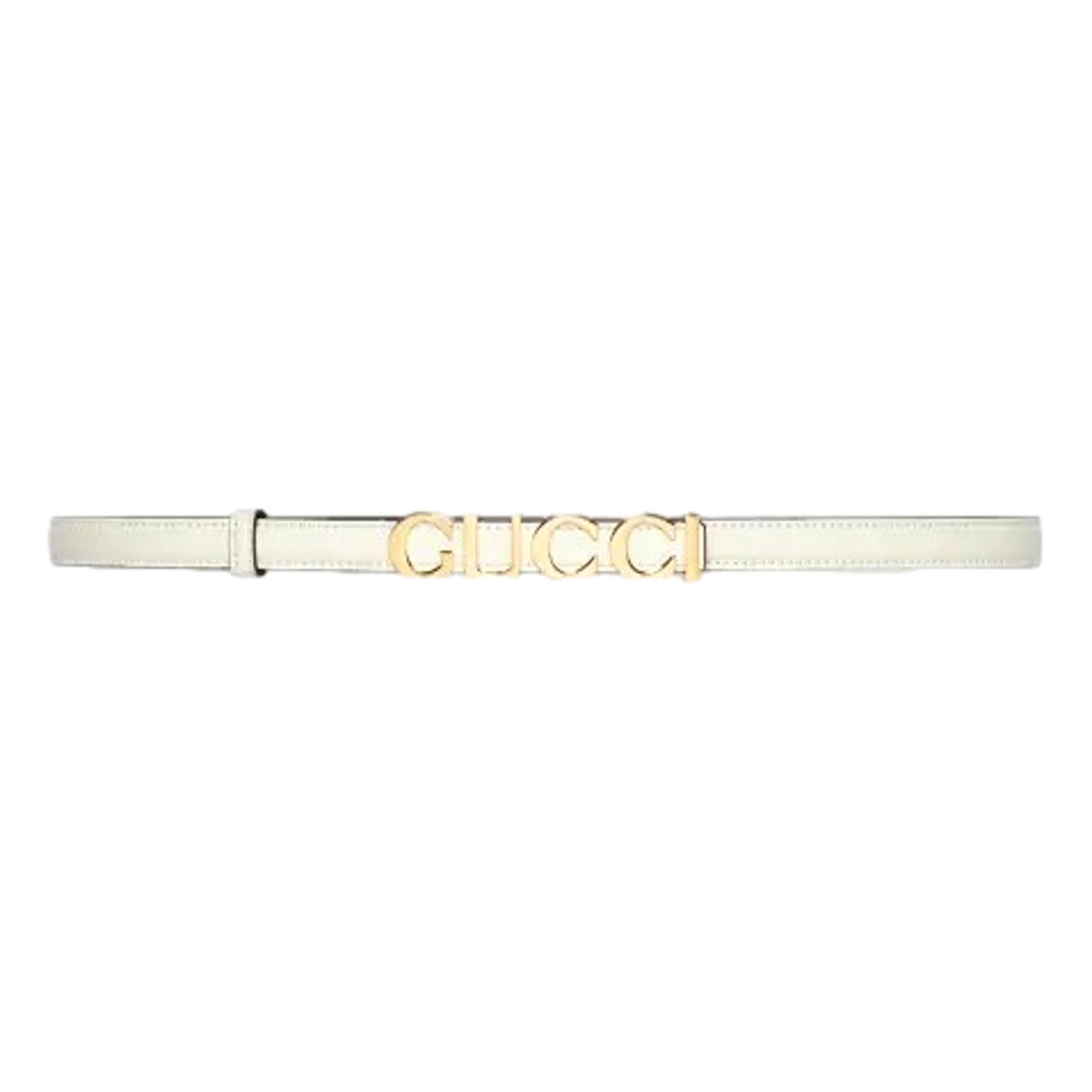 Gucci Cream Leather Belt with Metal Gold Logo Lettering Size 80