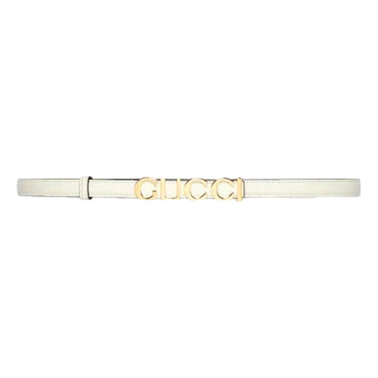 Gucci Cream Leather Belt with Metal Gold Logo Lettering Size 80