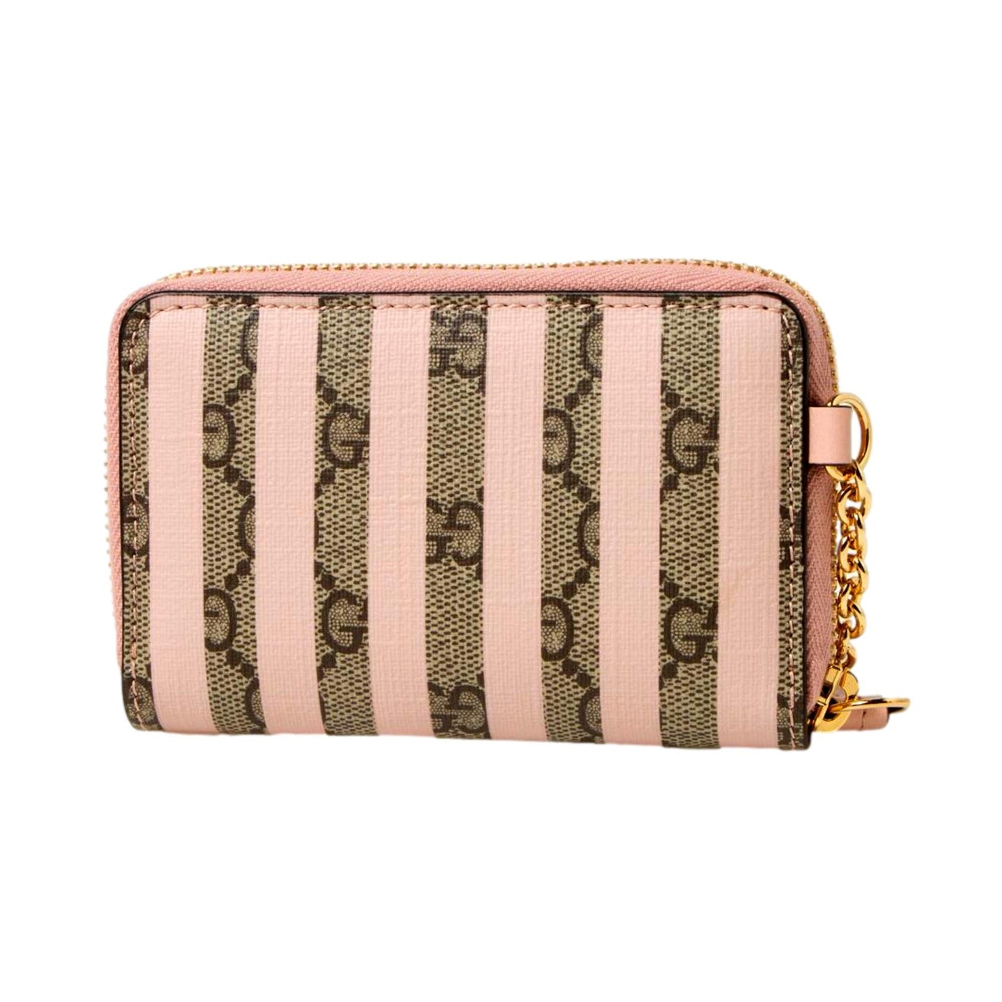 Gucci GG Monogram Canvas Pink Stripes Zip Around Compact Wallet