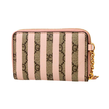 Gucci GG Monogram Canvas Pink Stripes Zip Around Compact Wallet
