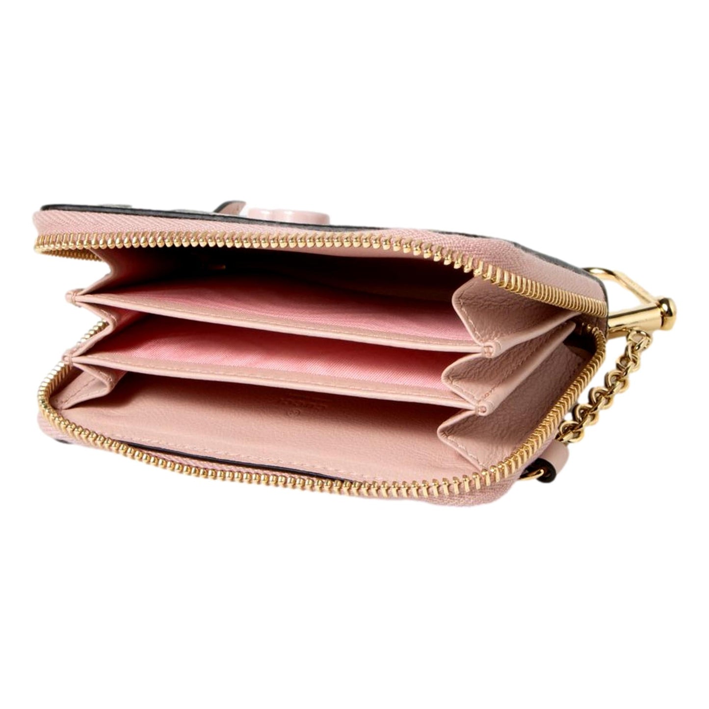 Gucci GG Monogram Canvas Pink Stripes Zip Around Compact Wallet