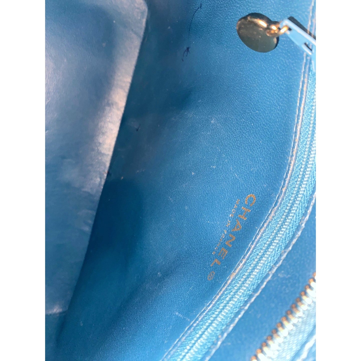 Chanel Caviar Leather CC Medallion Tote Bag Teal Blue