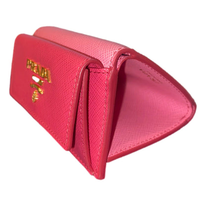 Prada Tri-Fold Saffiano Wallet Womens Pink Multicolor Gold Prada Logo