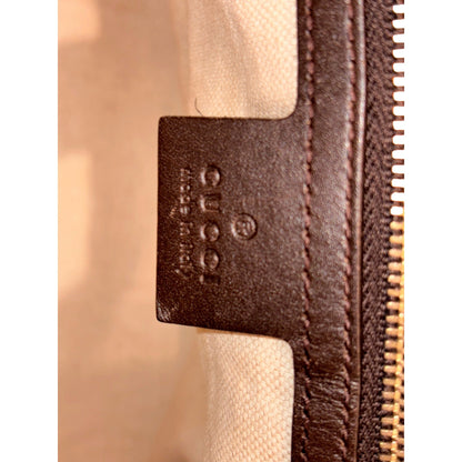 Gucci GG Beige Ebony Cocoa Web Stripe Boston Brown Leather Satchel Handbag