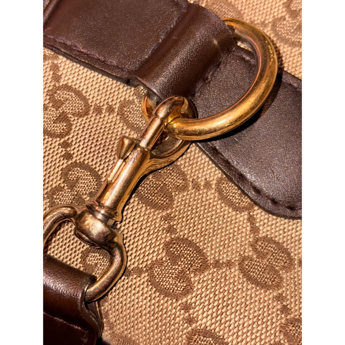 Gucci GG Beige Ebony Cocoa Web Stripe Boston Brown Leather Satchel Handbag