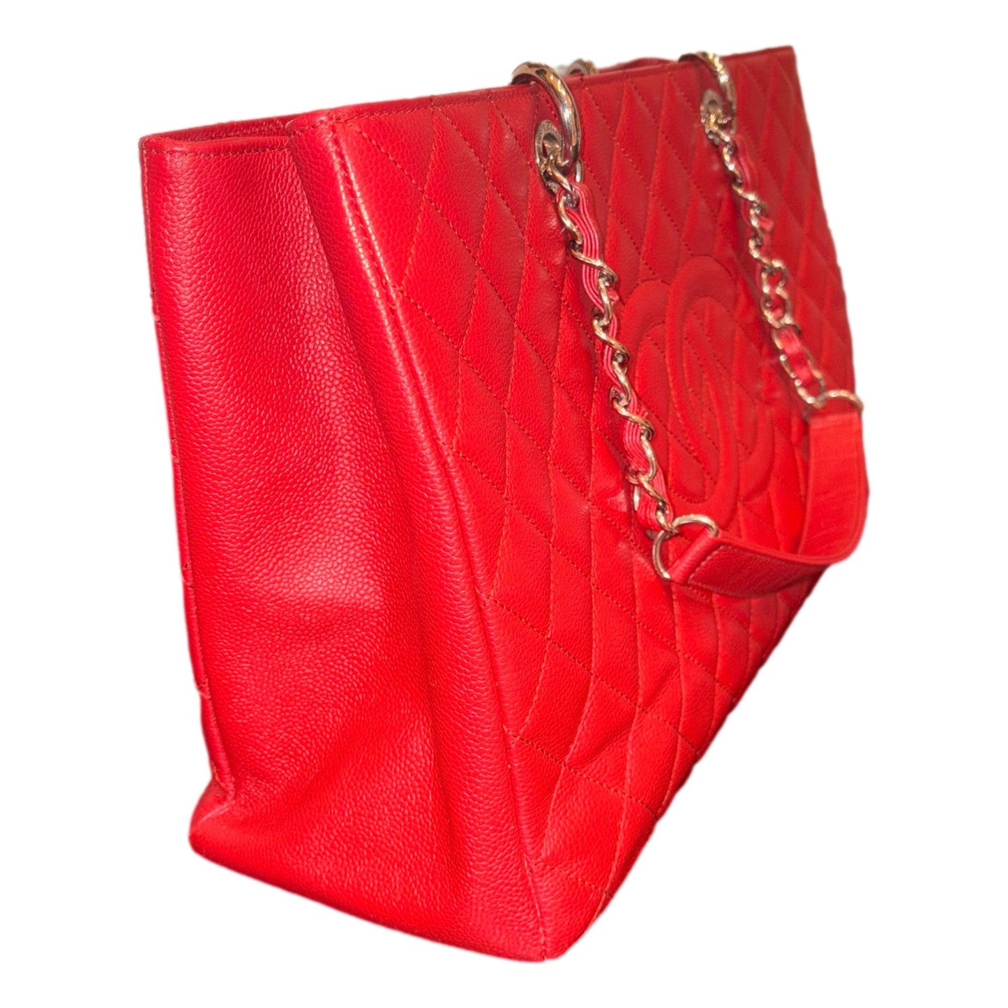 Chanel Grand Shopping Tote Quilted Caviar Leather XL Red (GST)
