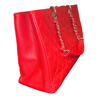 Chanel Grand Shopping Tote Quilted Caviar Leather XL Red (GST)