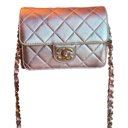 Chanel Mini Flap Bag in Iridescent Pink & Silver Metallic Lambskin