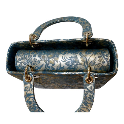 Christian Dior Lady Dior Small Floral Brocade Metallic Leather Handbag