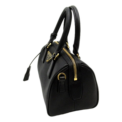 Prada Two-way Top Handle Crossbody Bag Saffiano Leather Black Gold Hardware