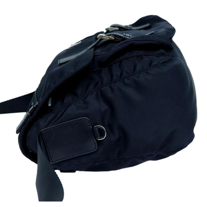 Prada Tessuto Re-Nylon Messenger Crossbody Bag Blue+Nero Navy Medium