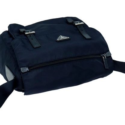 Prada Tessuto Re-Nylon Messenger Crossbody Bag Blue+Nero Navy Medium