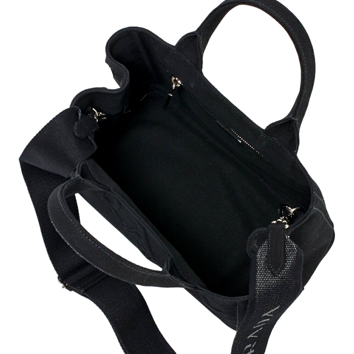 Prada Canapa Tote Handbag Canvas Embossed Lettering Logo Fabric Black