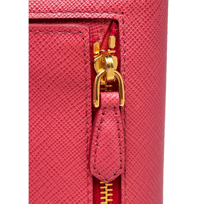 Prada Continental Flap Wallet With Detachable Chain Card Case Peonia+Begonia Pink