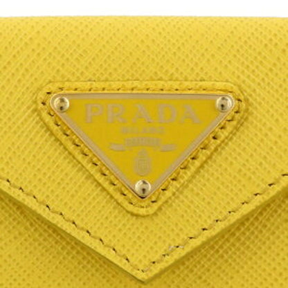 Prada Womens Tri-Fold Saffiano Leather Wallet Sole Yellow Triangle Logo