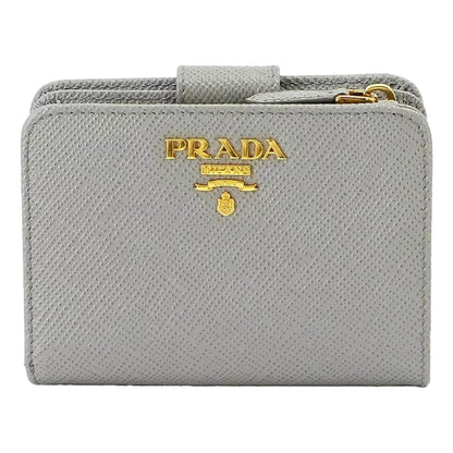 Prada Saffiano Leather Small Wallet with Zipper Nube Grey Metal Logo