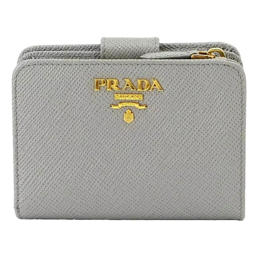 Prada Saffiano Leather Small Wallet with Zipper Nube Grey Metal Logo