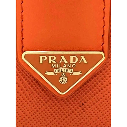 Prada Saffiano Smooth Leather Logo Card Holder Wallet Arancio Orange
