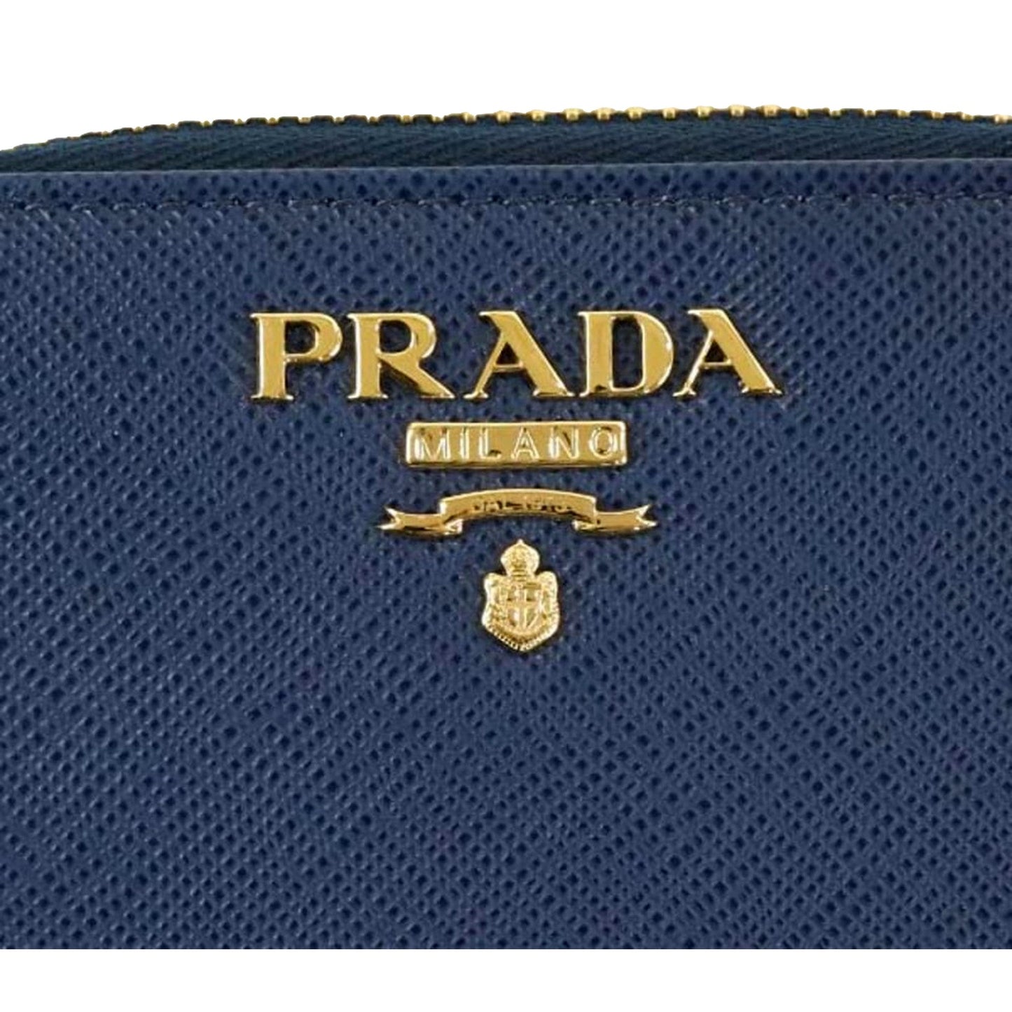 Prada Womens Zippy Coin Purse Wallet Saffiano Leather Bluette Blue Gold Logo