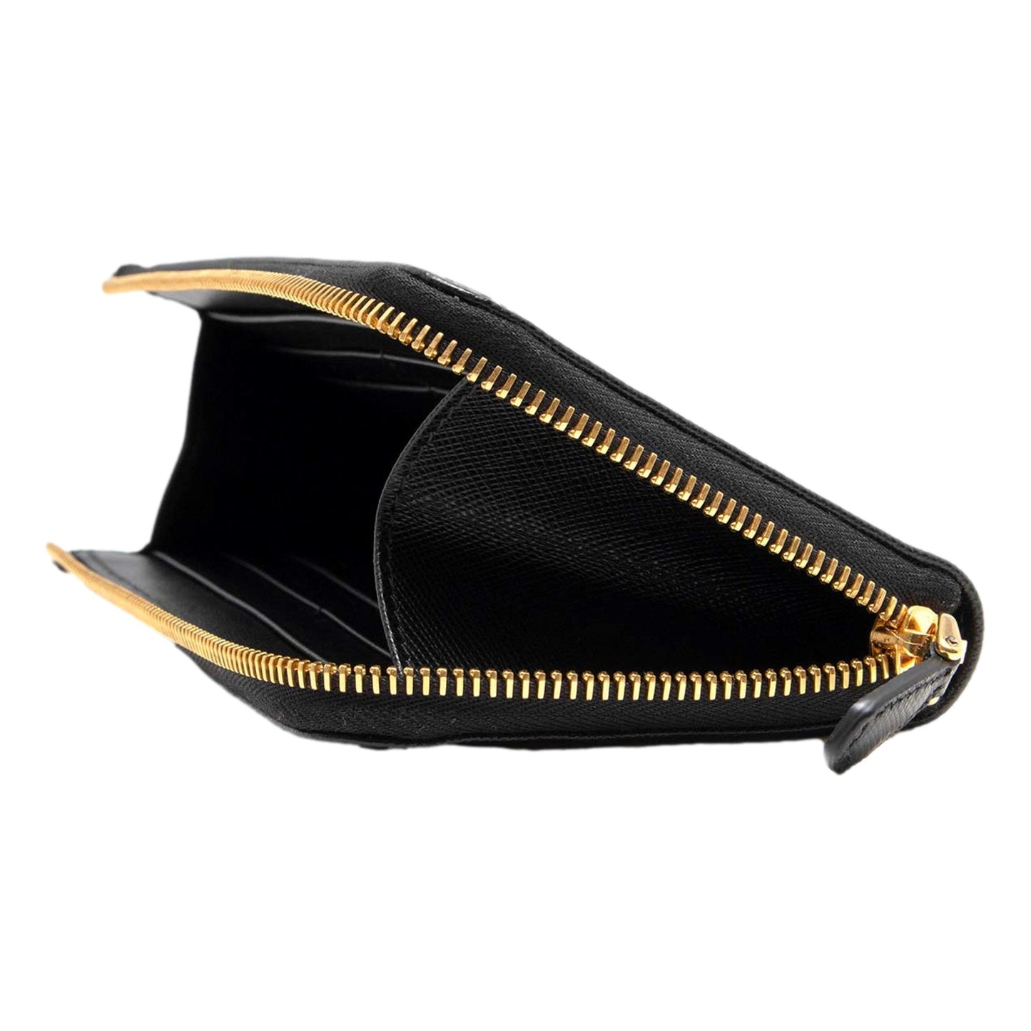 Prada Saffiano Long Continental Zip Wallet Black Leather Gold Logo