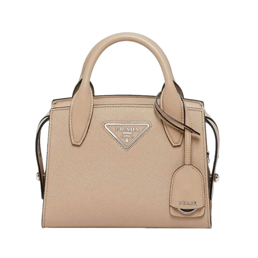 Prada Kristen Saffiano Top Handle Mini Tote Crossbody Bag Cammeo Beige