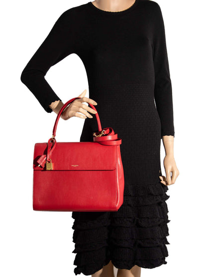 Saint Laurent Calfskin Medium Moujik Top Handle Bag Lipstick Red