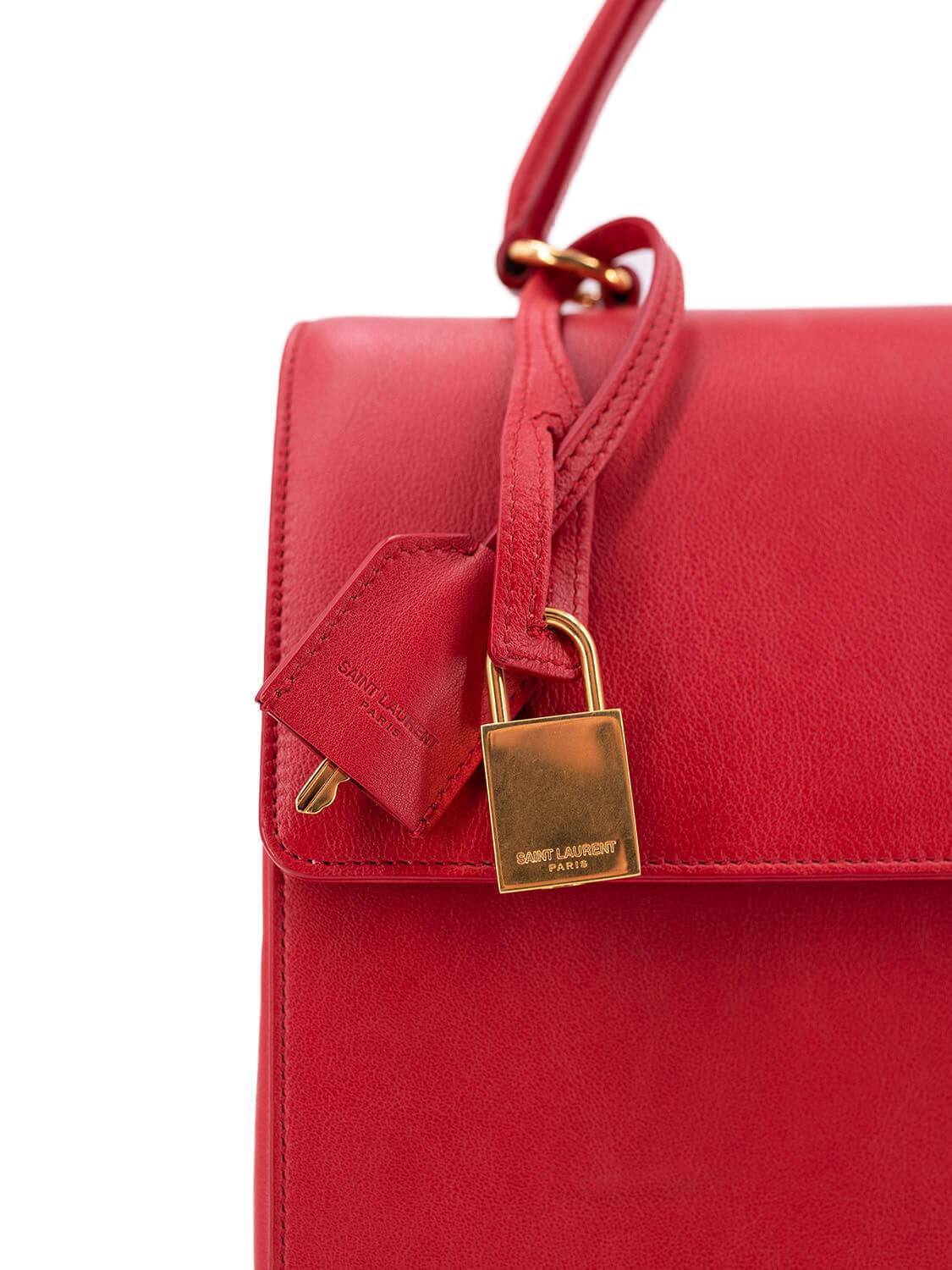 Saint Laurent Calfskin Medium Moujik Top Handle Bag Lipstick Red