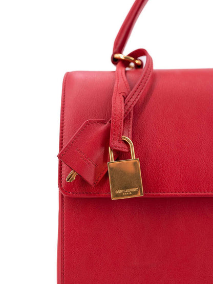 Saint Laurent Calfskin Medium Moujik Top Handle Bag Lipstick Red