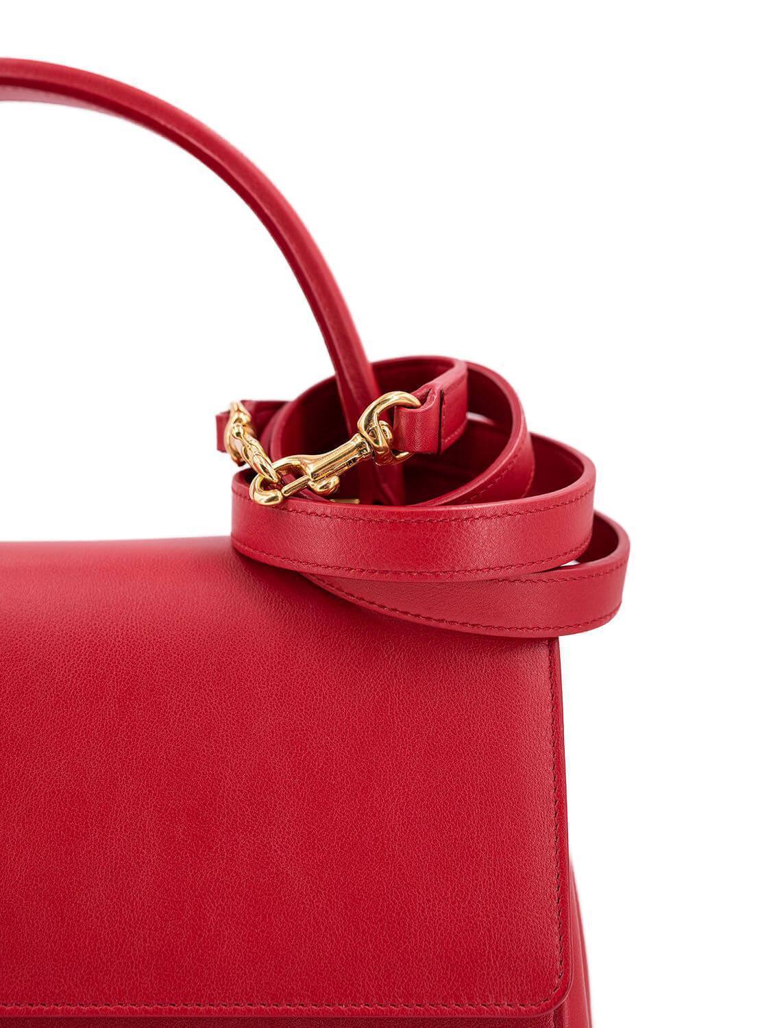Saint Laurent Calfskin Medium Moujik Top Handle Bag Lipstick Red