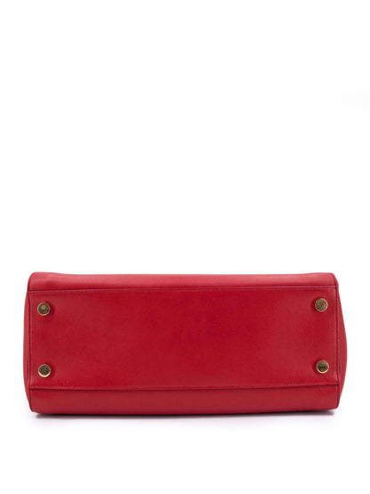 Saint Laurent Calfskin Medium Moujik Top Handle Bag Lipstick Red