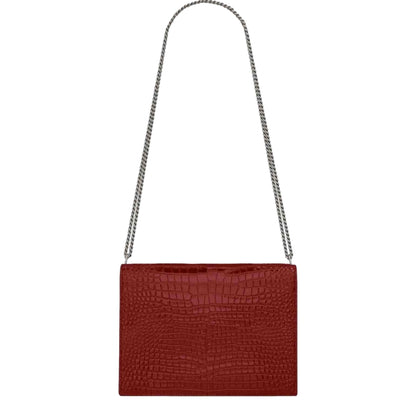Saint Laurent Cassandra Red Croc Leather Medium Shoulder Bag