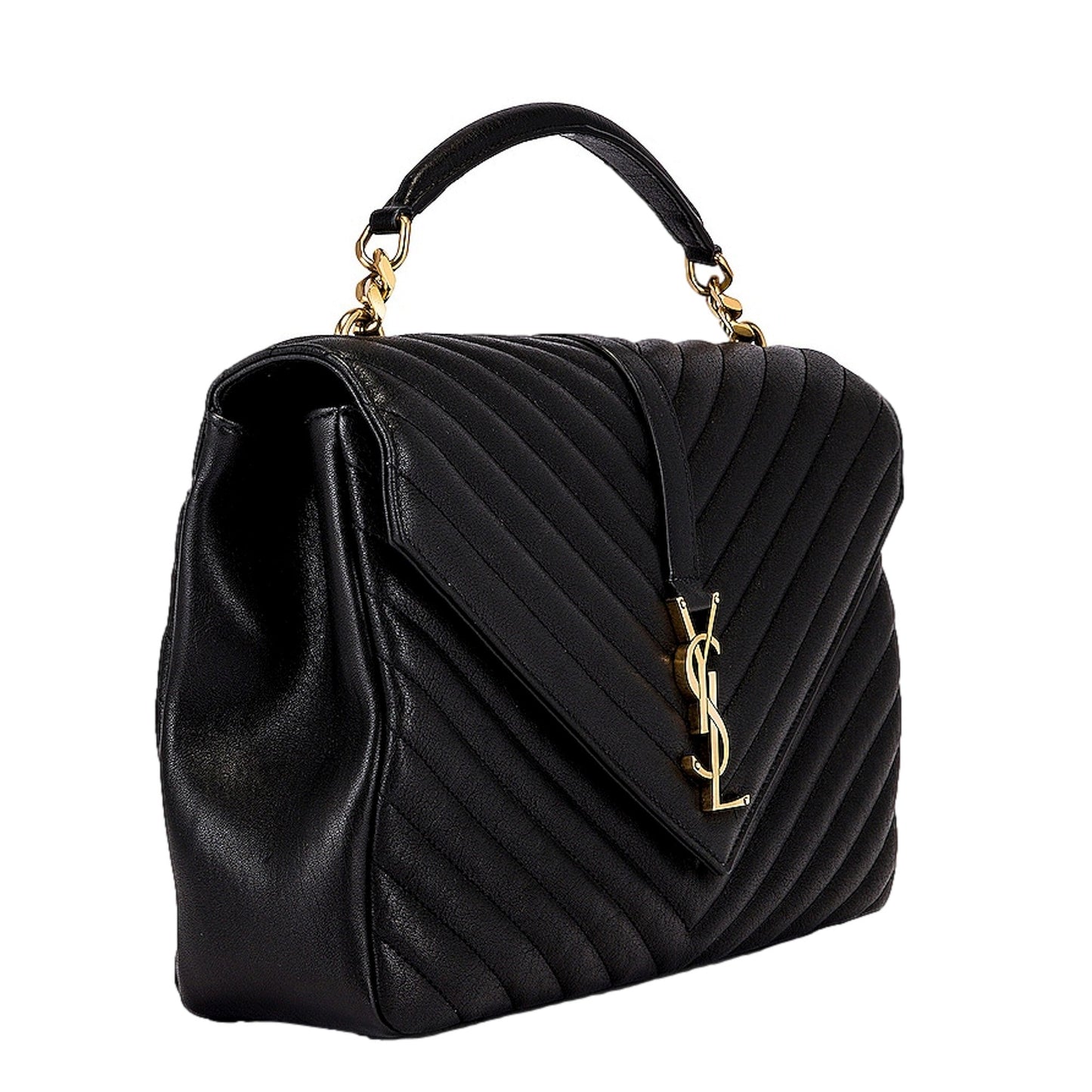 Saint Laurent College Monogram Large Shoulder Bag Black Quilted Leather