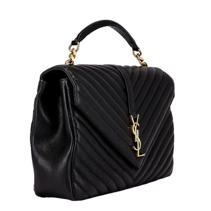 Saint Laurent College Monogram Large Shoulder Bag Black Quilted Leather