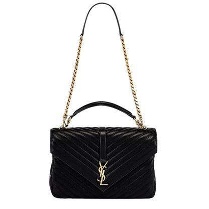 Saint Laurent College Monogram Large Shoulder Bag Black Quilted Leather