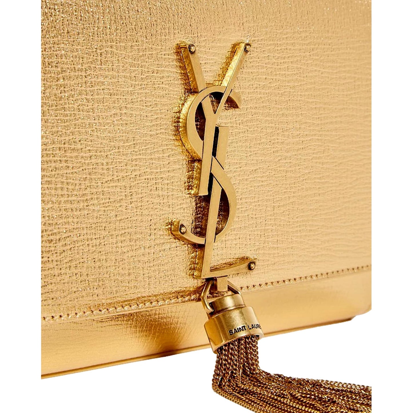Saint Laurent YSL Kate Tassel Medium Gold Embossed Leather Crossbody Bag