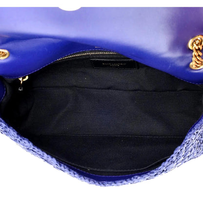 Saint Laurent Jamie Monogram Blue Raffia Shoulder Bag