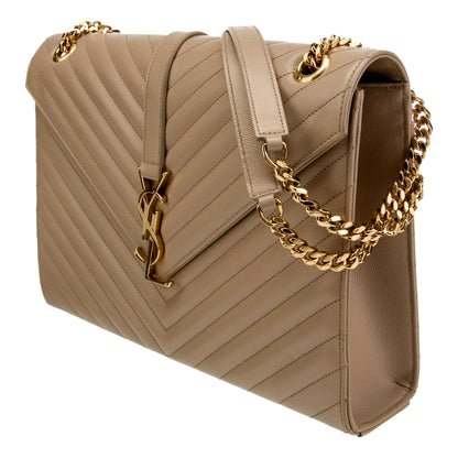 Saint Laurent Monogram Envelope Chevron Beige Large Satchel Bag